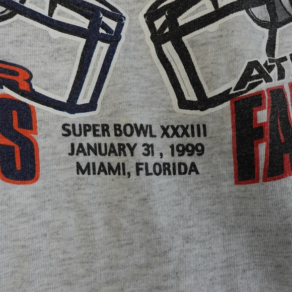 Vintage 1991 Super Bowl T-Shirt XL Grey XXXIII Broncos Falcons Game 90s Tee Rare - Picture 5 of 11